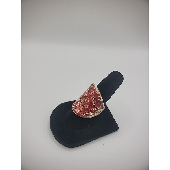 Vintage Ring Size 5 Beige Red Splatter Jewelry Costume - Picture 8 of 12